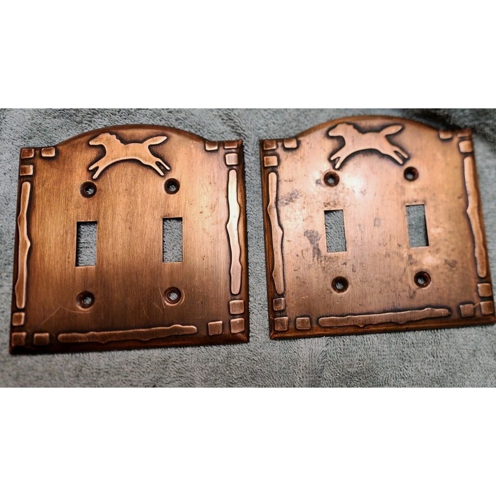 Vintage Copper Horses 2 Gang Double Toggle Light Switch Wallplate Cover Lot Of 2
